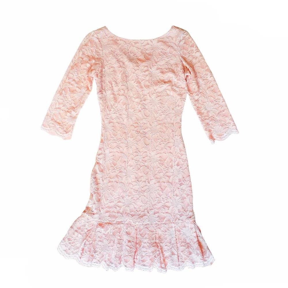 CALVIN KLEIN Pleat Hem Ballet Pink Lace Sheath Dress 3/4 Sleeve - Picture 4 of 8